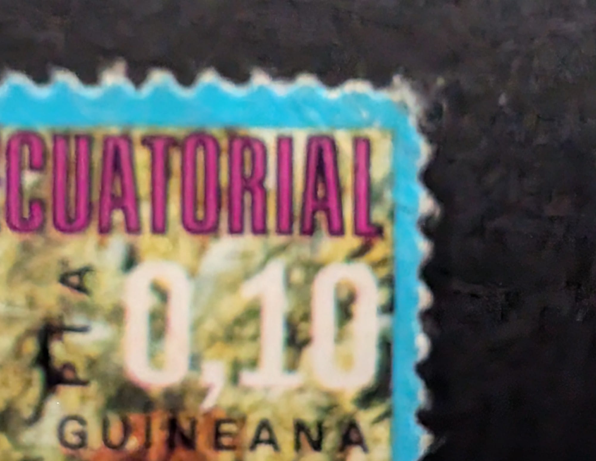 Macro of the 0,10 pta guineana denomination on the Equatorial Guinea owl stamp